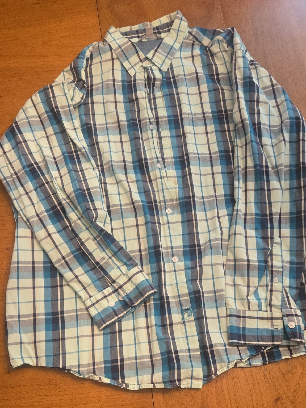 Falls Creek Men's Blue and Navy Plaid Long-Sleeve Button-Up Shirt
